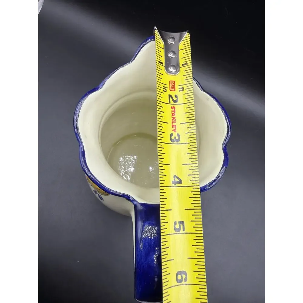 Jay Willfred Hand Painted Portugal Lemon Fruit Ceramic Pitcher Blue White Signed